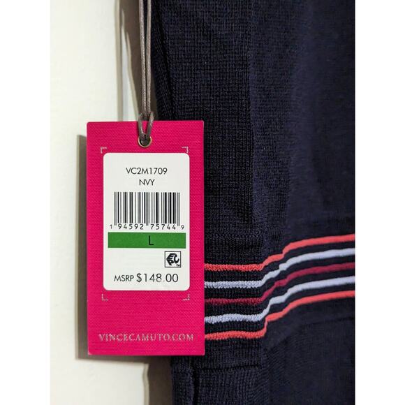 Vince Camuto Navy Blue Contrast-Trim Fit & Flare Halter Dress Size L - Picture 3 of 10